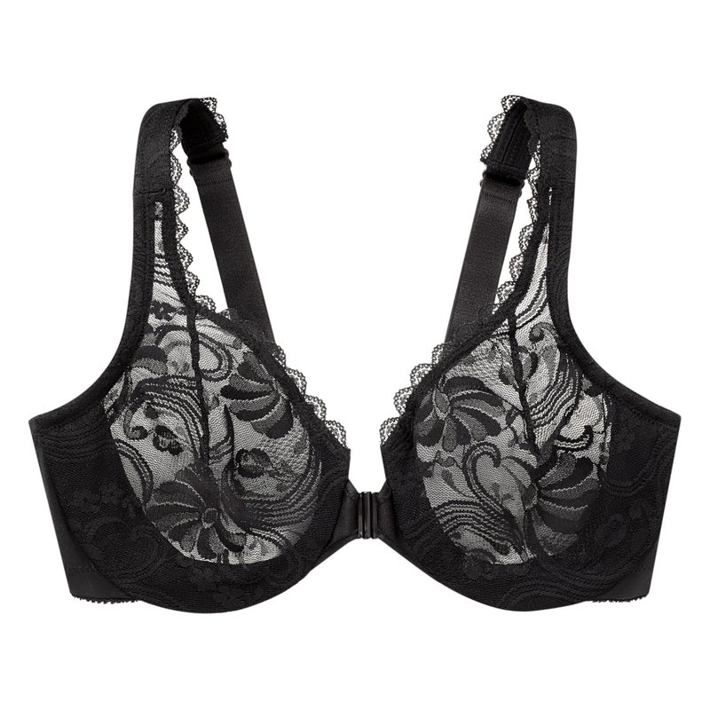 Glamorise Full Figure Plus Size Wonderwire Front-Closure Stretch Lace Bra Underwire #9245 Black - Image 3